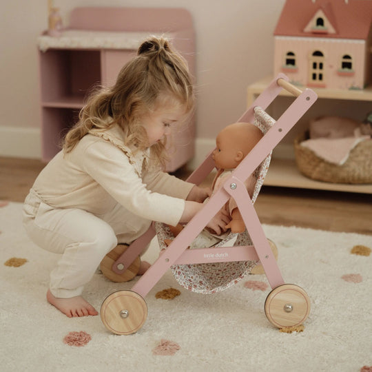 Little Dutch Wooden Doll Stroller - Pink