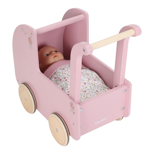 Little Dutch Wooden Doll Pram with Textiles - Pink