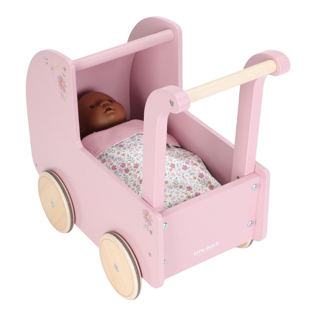 Little Dutch Wooden Doll Pram with Textiles - Pink