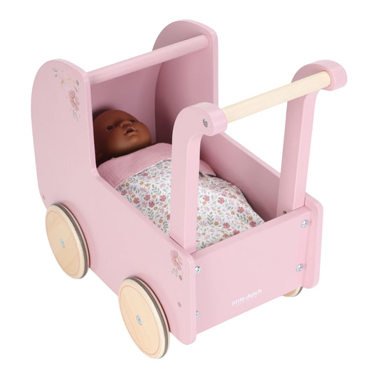 Little Dutch Wooden Doll Pram with Textiles - Pink
