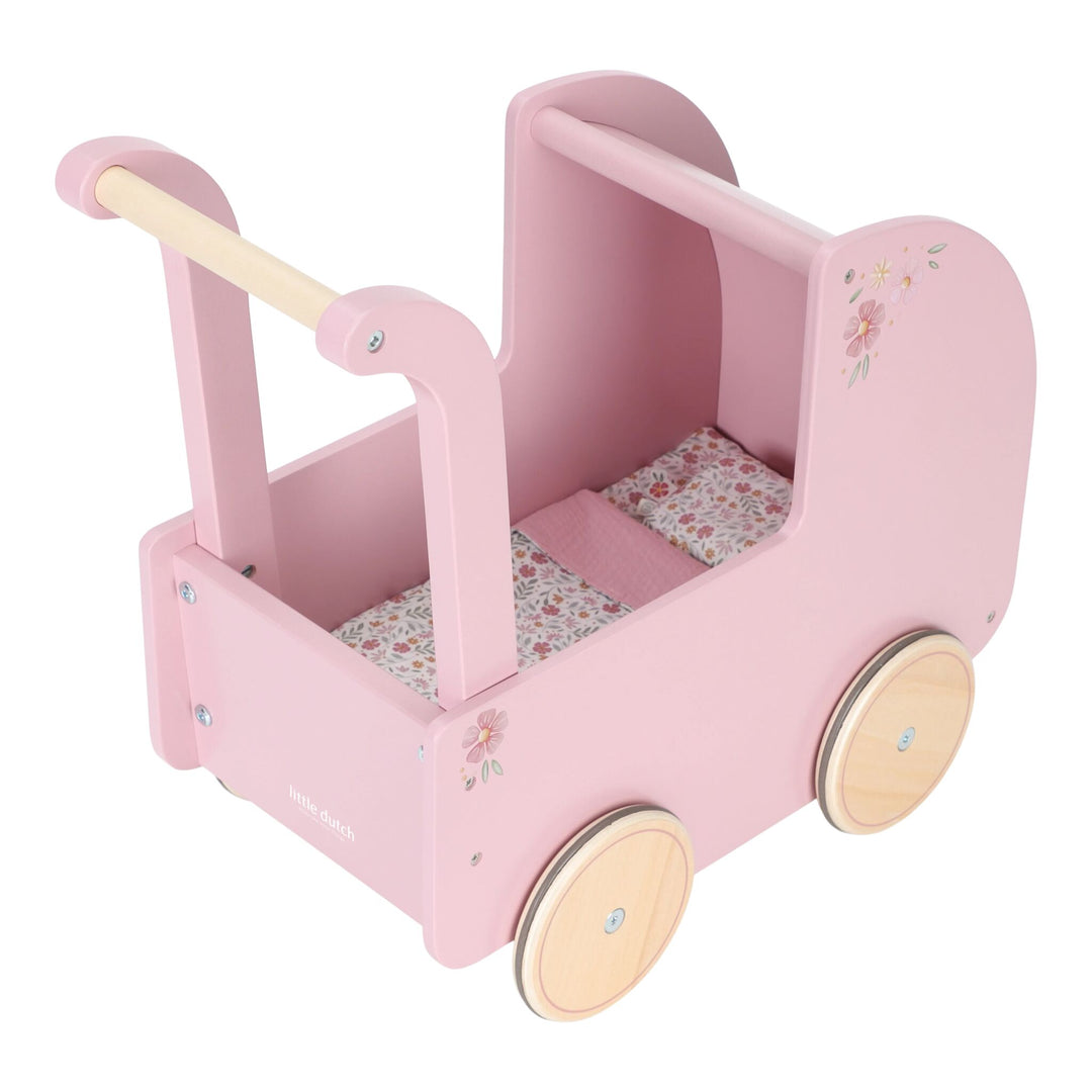 Little Dutch Wooden Doll Pram with Textiles - Pink