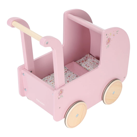 Little Dutch Wooden Doll Pram with Textiles - Pink