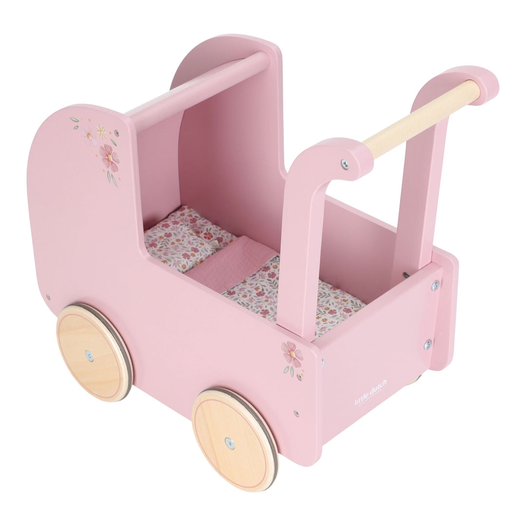 Little Dutch Wooden Doll Pram with Textiles - Pink