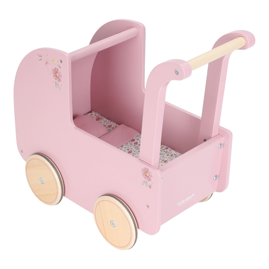 Little Dutch Wooden Doll Pram with Textiles - Pink