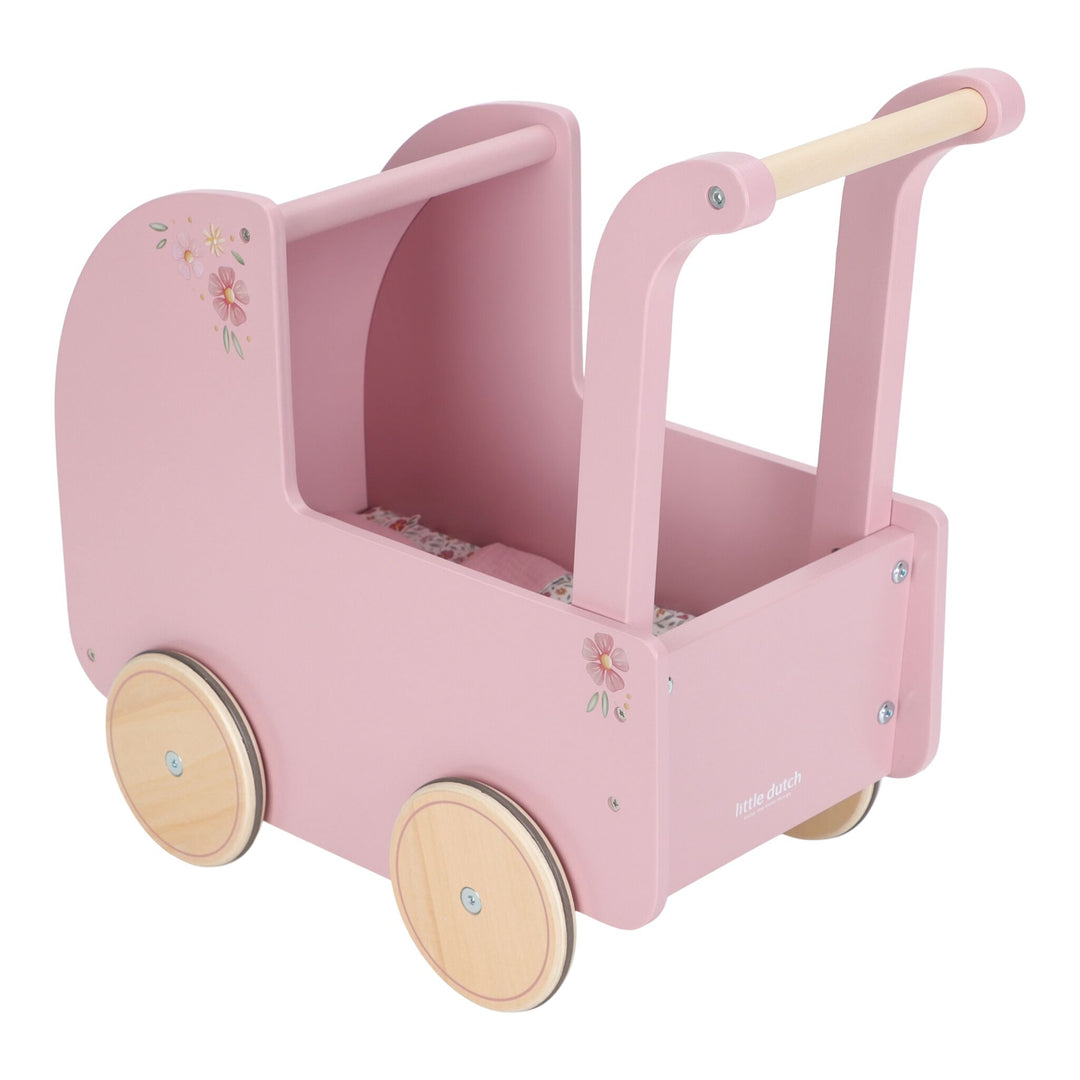 Little Dutch Wooden Doll Pram with Textiles - Pink