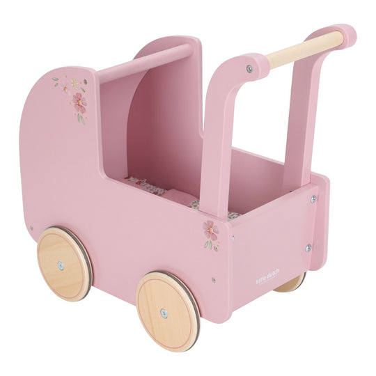 Little Dutch Wooden Doll Pram with Textiles - Pink