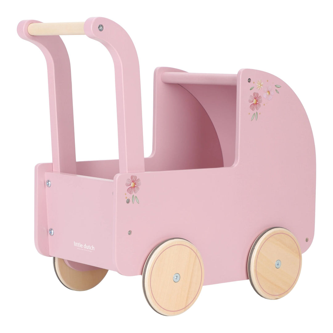 Little Dutch Wooden Doll Pram with Textiles - Pink