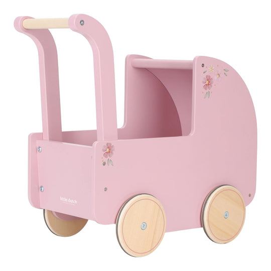 Little Dutch Wooden Doll Pram with Textiles - Pink