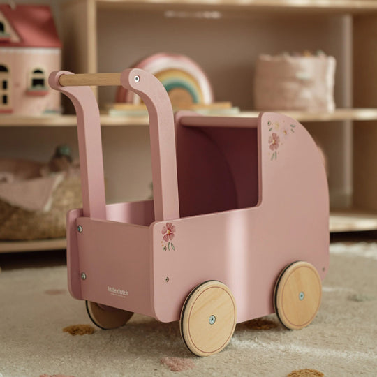 Little Dutch Wooden Doll Pram with Textiles - Pink