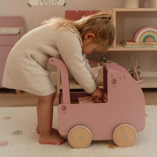 Little Dutch Wooden Doll Pram with Textiles - Pink