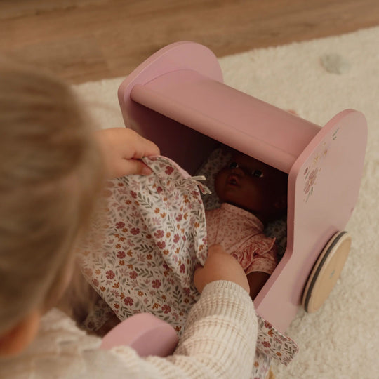 Little Dutch Wooden Doll Pram with Textiles - Pink